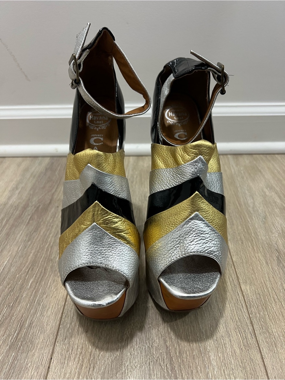 Jeffrey Campbell Rock Star Heeless Platform Peep-Toe Wedges 7.5